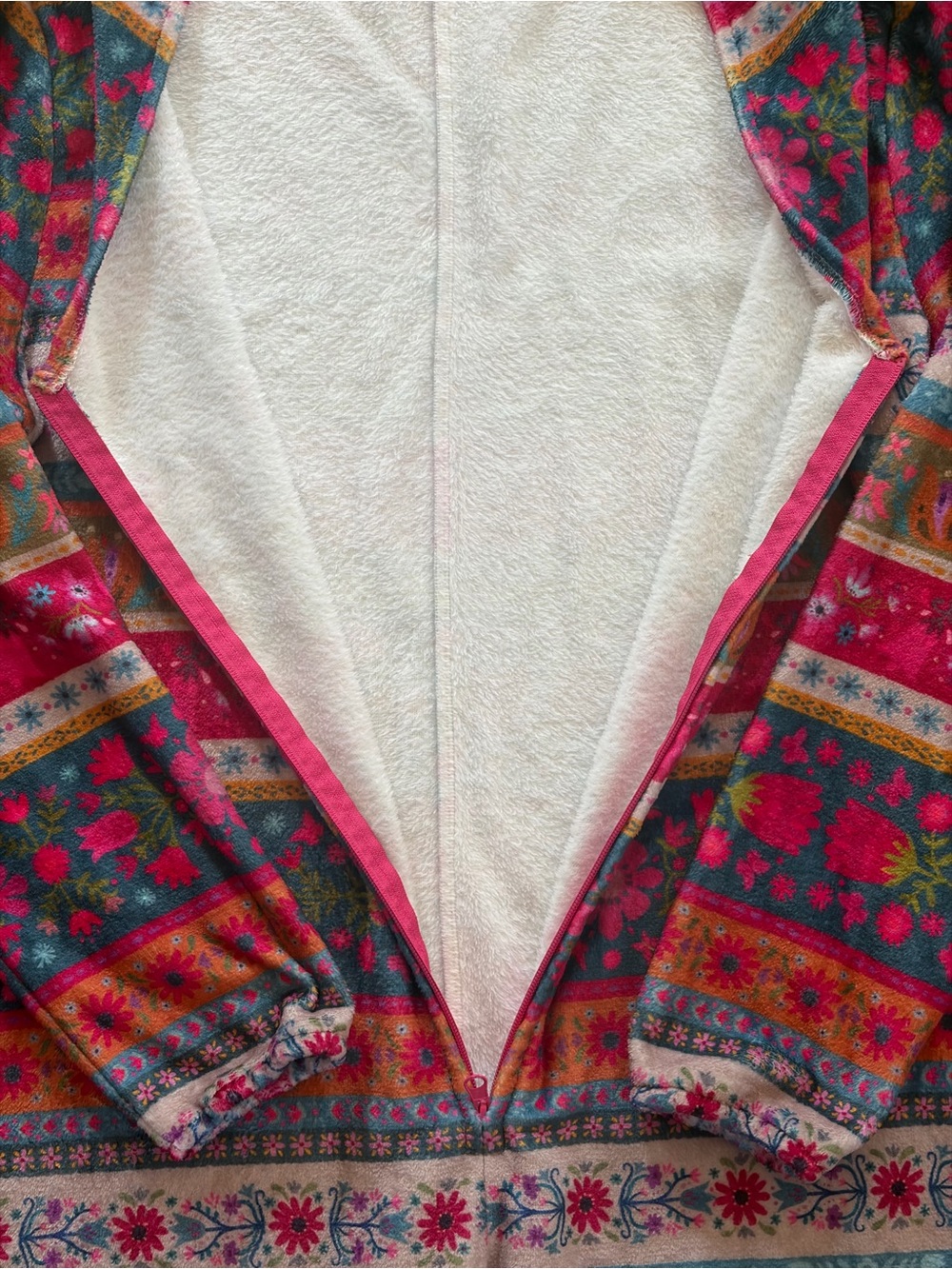 Natural Life Plush Fleece Onesie One Piece Pajamas Floral Fair Isle Size Large - Picture 8 of 9